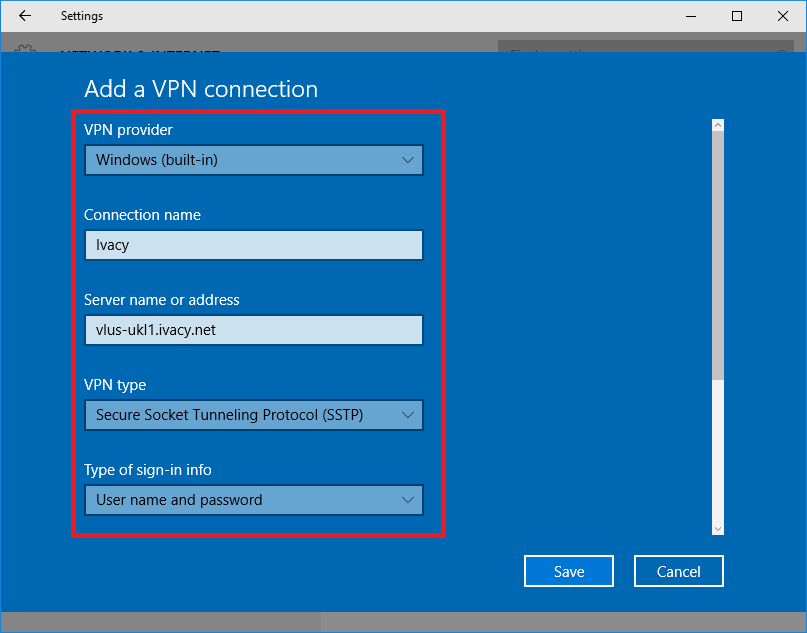 Add a VPN Connection SSTP