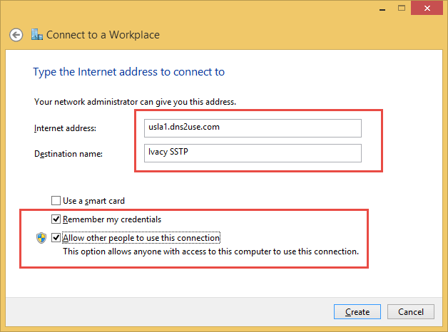 SSTP windows 8.1 type internet address