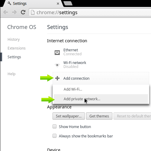 Chromebook Settings for VPN