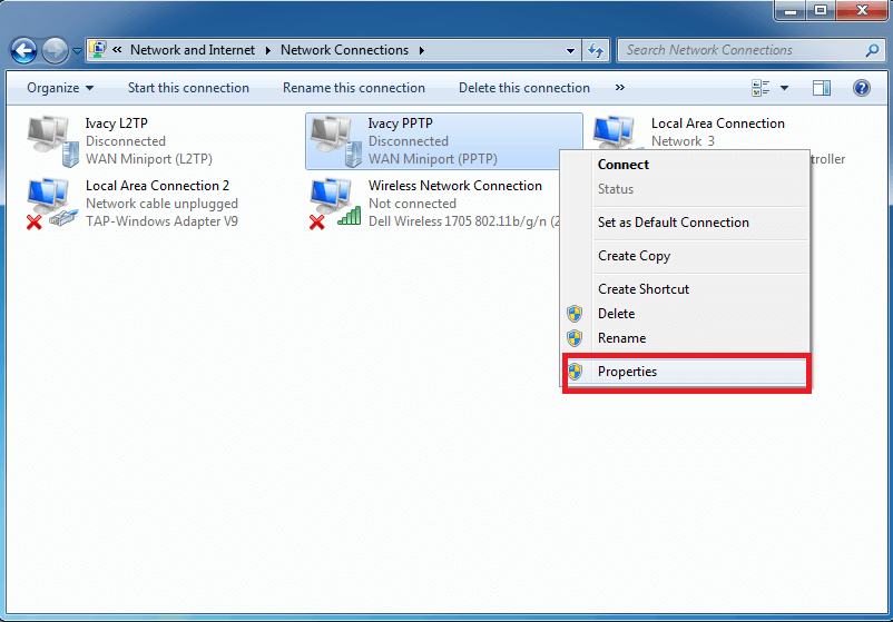 Windows Network Connection Settings